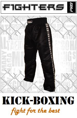 FIGHT-FIT - Pantalon de Kick-boxing / Satiné / Noir / Large