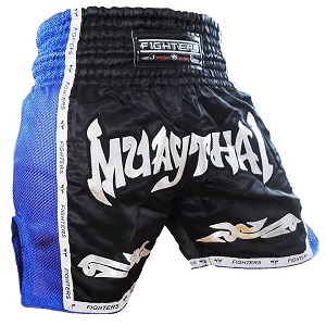 FIGHTERS - Shorts de boxe thai / Elite Muay Thai / Noir-Bleu / Small