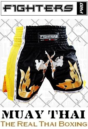 FIGHTERS - Pantalones Muay Thai / Elite Fighters / Negro-Amarillo / Large
