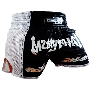 FIGHTERS - Pantalones Muay Thai / Elite Pro Muay Thai / Negro-Blanco / Small