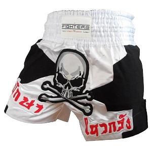 FIGHTERS - Muay Thai Shorts / Skull / Weiss-Schwarz / Small